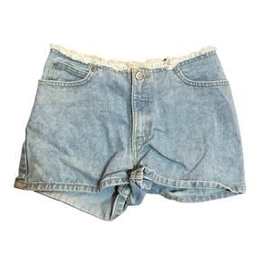 Vtg No Boundaries Denim Jean Shorts Womens Jrs 5 Mid Rise Coquette Boho Indie